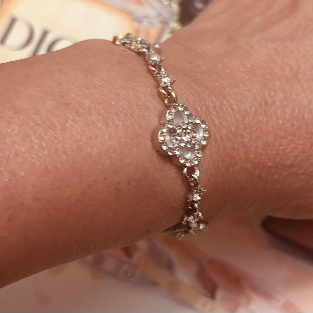 Silver Crystal Floral Link Bracelet - Women's Jewelry